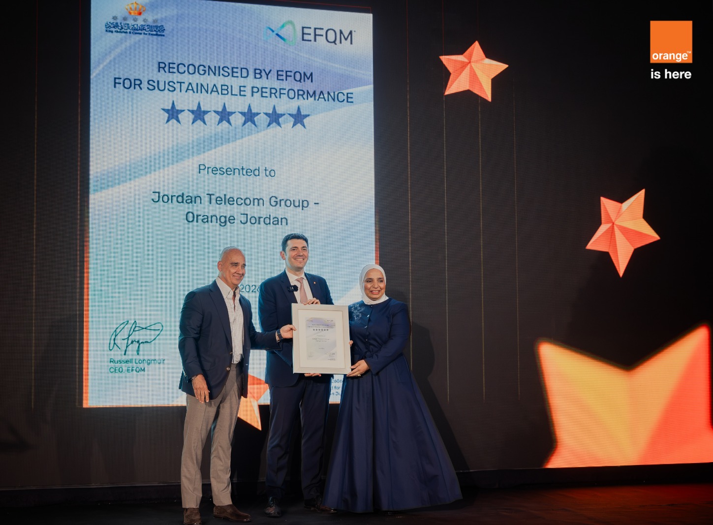 KACE Grants Orange Jordan the 6-Star Recognized for Excellence Certificate from EFQM